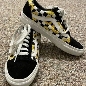 VANS Old Skool Custom Sunflower Checkerboard Women's Size 7
